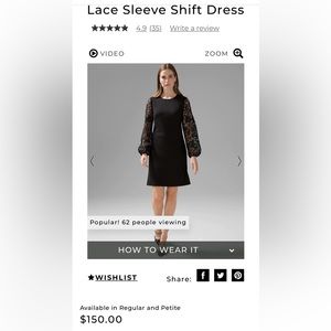 WHBM Black Lace Sleeve Shift Dress